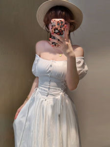 Homecore | Chic Pinched Waist French Style White Dress