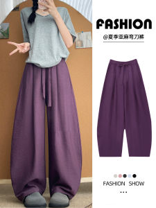 High Waist Loose Fit Summer Cotton Linen Casual Pants Womens Thin Style Balloon Pants Drapey Slimming Wide Leg Pants
