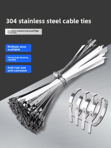 Stainless Steel 304 Self-Locking Tie 100 Pieces Metal Wire Harness Clamps Tightener Office Equipment Consumables Related Services