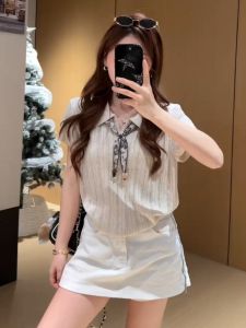 YUEZHONGWEI | French Lace Ice Silk Polo Shirt Short-sleeved T-shirt