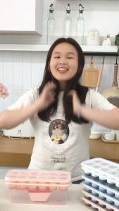 Bộ khay đá Hàn Quốc Twisted Double Ice Tray LivingOvoje-12 viên đáy silicon có nắp đậy và hộp đựng