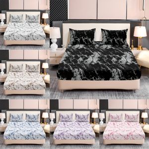 3-Piece Marble Print Fitted Sheet Set - Ultra Soft Breathable Microfiber Fabric Hypoallergenic Wrinkle-Resistant Easy Care -