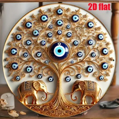 Evil Eye Round Wall Decor - Bohemian Hanging Wall Art for Living Room Bedroom Office Home Decoration