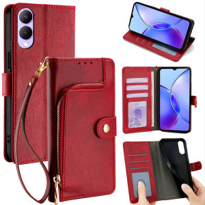 Business Zipper Wallet Cover For VIVO Y17S Y02 Y02A Y11 Y100 Y200 Y35 Y35T Leather Flip Phone Case for VIVO Y17S 4G Funda