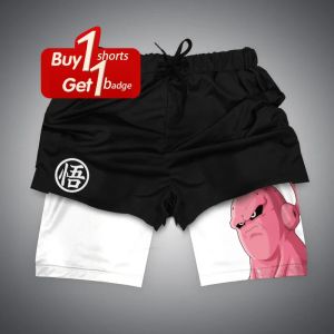 Bandai | Summer Y2k Mens Shorts Anime Dragon Ball Print Double-layer 2-1 Compression Pants jogging Quick Dry Beach Pants Gym Clothing