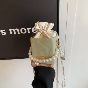 Fashionable Pearl Bucket Bag Womens Shoulder Bag Summer New Style Simple High Quality Crossbody Bag Handheld Chain Handle