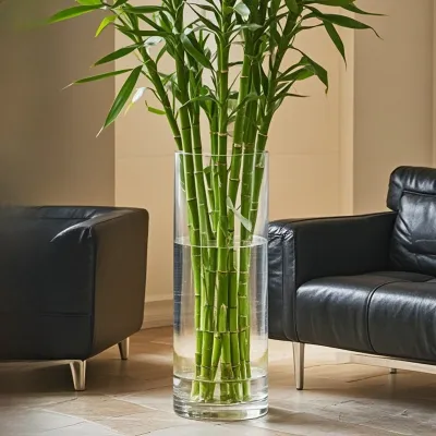Large Size Transparent Acrylic Imitation Plastic Flower Vase for Wealth And Bamboo Standing Floor Decorations Chinese Style Home Decor