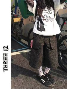 American Retro Leopard Print Seven-Foot Jeans Casual Loose Straight Casual Workwear Wide Leg Mid-Pants for Women Summer Versatile