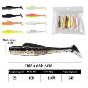 TAIYU | Bộ Mồi Câu Cá Giả TAIYU Dạng Đuôi Chữ T Nổi Trên Mặt Nước Không Đầu 6 Chiếc Độ Đàn Hồi Cao Màu Đen Dành Cho Cá Vược Cá Mú Mồi Mềm Mô Phỏng Sinh Học Dùng Cho Câu Cá Biển Sông Hồ.