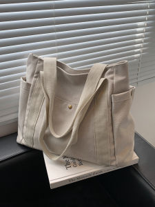 Canvas Bag New Womens Shoulder Bag Large Capacity Versatile Commuter Bag for Students Casual Zipper Closure Satchel