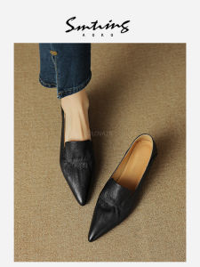 Comfortable Black Soft Leather Slip-On Loafers Womens Fashion Single Shoes Korean Style Casual Low Heel Flat Bottom TPR Outsole