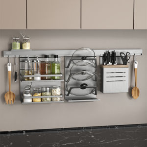 Modern Minimalist Kitchen Wall Mounted Storage Rack Knife Chopstick Holder Multi-Function Spice Rack Pot Lid Rack Aluminum Alloy