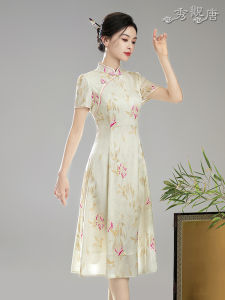 Xiu Guan Tang Qian Hong 2025 Summer New Style Retro Improved Chinese National Style Womens Slimming Cheongsam Dress