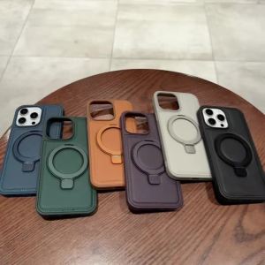 Luxury Leather Folding Bracket Magnetic Case For iPhone 17 16 Plus 15 14 13 12 Pro Max Stand Phone Shockproof Cover Capa