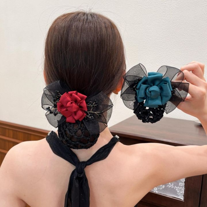 Retina Per Capelli Con Fiocco - Accessorio Styling Per Donne - Per Hostess, Infermiere, Ufficio - Rosa Chiaro