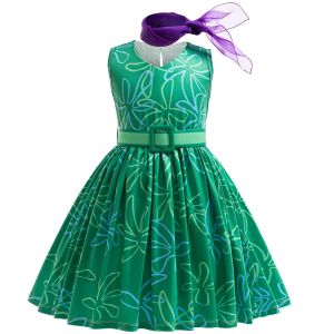 Kids Inside Out Disgust Cosplay Costumes for Carnival Birthday Dress Up Green Dress with Wig 2Pcs Girls Role-play Perform Outfit
