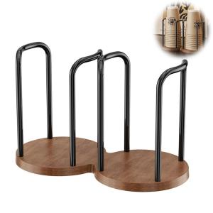 Disposable Cup Storage Holder Rack Shelf Mug Display Stand Organizer Supplies Water Tea Cups Wood Dispenser with Longer Stick