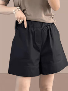 Black Wide Leg Short Pants Womens Loose Casual High Waist A-Line Hot Pants Korean Style Commute Wind Simple Style Short Pants
