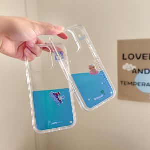 Korean Style KT Rabbit Creative Liquid Sandphone Case Fun Couple Cartoon Phone Cover for Apple iPhone 16 pro Max 15 14 13 Hard Shell