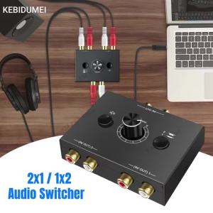 Kebidumei | Bi-Directional Audio Switcher 2 X 1/1 X 2 RCA Stereo Audio Switcher Splitter with Mute Button L / R Stereo Audio Switch