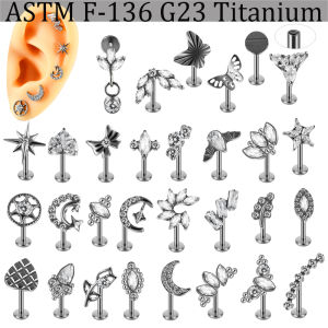 1PC F-136 Solid Titanium Different Styles With Cubic Zirconia Labret Stud 16G Ear Cartilage Piercing Daith Lobe Shiny Earring