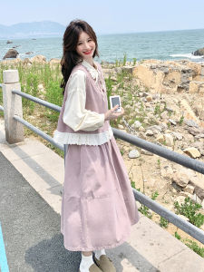 Pink Fashion College Style Three-Piece Set Womens Vest Shirt Skirt Autumn New Arrival Casual High Waist Midi Skirt