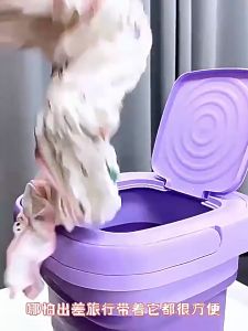 【SG Stock】10.5L Foldable Washing Machine Portable  Mini Wash For Travel Socks Underwear with Dormitory Baby Blue Light