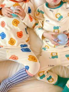 Korean Style Childrens Pure Cotton Sleepwear Thermal Underwear Autumn Home Clothes Boys Girls No Bone Levis Cotton Set