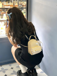 Elegant Yellow Double Shoulder Womens Backpack 2025 New Fashion High-End Sensation Luxury Chain Detailed Miniature Backpack