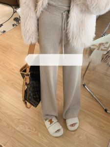 Small Autumn and Winter New Soft Glutinous Wool Knitting Wide-Leg Pants Women Idle Style Thick All-Match Straight Casual Pants