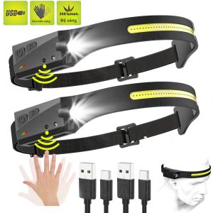 Đèn Pha Cảm Biến LED 230 °   Đèn Pin Đầu USB Có Thể Sạc Lại Bằng Chùm Sáng Với Pin Tích Hợp Để Câu Cá Cắm Trại Ngoài Trời