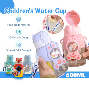 600ml Children Water Bottle With 3D Sticker Portable Kids School Water Bottle With Straw Botol Air Budak Sekolah