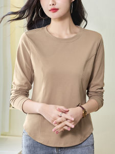 Pure Cotton White Fishbone Base Shirt Womens Long Sleeve T-shirt Spring Autumn Slimming Short Style Top Korean Version