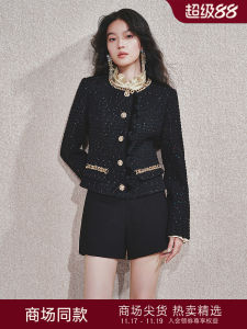 Elegant Black Gold Woolen Jacket Womens Fashion High Waist Type Short Outerwear MaxRieny Premium Feeling Celebration Outfit