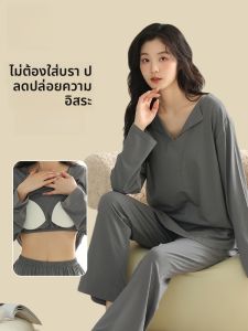 MiiOW | ชุดนอนผู้หญิงแขนยาวแบบสวมหัวพร้อมแผ่นเสริมหน้าอก ผ้าฝ้ายระบายอากาศได้ดี ชุดนอนสบายๆ ฤดูใบไม้ผลิและฤดูร้อน 2025 ใหม่ล่าสุด