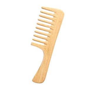 หวีไม้ไผ่ธรรมชาติ 1 ชิ้น หวีซี่ห่าง ทำมือ สำหรับผมหนาหรือผมหยิก หวีป้องกันไฟฟ้าสถิต สำหรับผู้หญิงและผู้ชาย