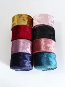5 Yards 3.8cm Single Face Rhinestone Velvet Ribbons Flocking Satin Ribbons Fit Festival Birthday Wedding Gift Present Wrapping