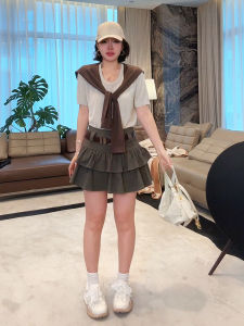 High Waist A-Line Mini Skirt Frock Cotton Polyester Blend Summer Commute Style Pleated Puffy Palm Leaf Design Skirts