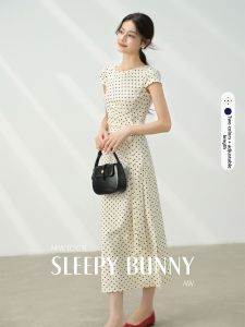 Retro Polka Dot Summer Waist-Hugging Dress White