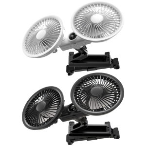 Vehicle USB Powered Fan with Dual Head and Adjustable Rotation for Car Interior Cooling