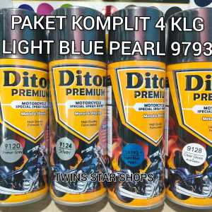 Pilok Cat Diton Premium Paket Komplit 4 Kaleng 400cc Light Blue Pearl 9793 S9793 Biru Metalik Primer Grey Epoxy 9120 Silver 9124 Clear Glossy 9128 Pilox Cat Semprot Paketan Lengkap