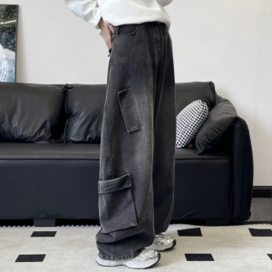 Quần Jeans Ống Rộng Thường Ngày Cho Nam Nữ Quần Dài Thường Ngày Thiết Kế Đường Phố Nhiều Túi Quần Jeans Dáng Rộng Thời Trang Mùa Thu