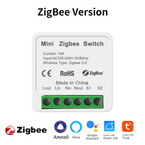 100-240V 16A Tuya ZigBee/WiFi Smart Switch 2 Way Control Breaker Relay Smart Life App DIY Module Alexa Google Home Voice Control