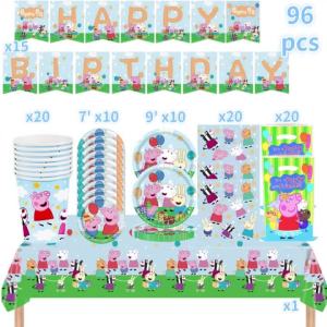 Hasbro | 96/60/21Pcs Peppa Pig Birthday Party Decoration Disposable Tableware Tablecloth Plates Cups Napkin Gift Bags Party Supplie Set