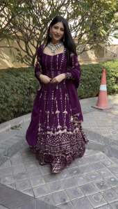 BEAUTIFUL HEAVY SEQUENCE EMBROIDERY WORK FAUX GEORGETTE TOP AND SEMI STITCHED LEHENGA WITH DUPPATA