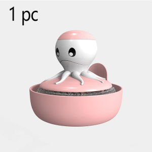 Creative Cartoon Face Design Dish Scrub Brush with Built-In Soap Dispenser - Ergonomic Long Handle Durable Plastic & Steel Wire
