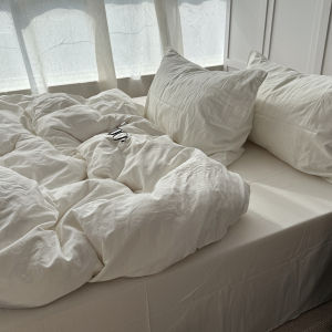 Japanese Style Washed Cotton Bedding Set Pure Color White Three Piece Four Piece Suite Dormitory Bedding Cover Sheet Quilt