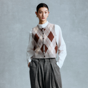GOOD BAI | Plaid Two-tone Embroidery Round Collar Button Loose Knitted Vest