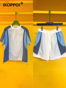 High-End Summer Lightweight Contrast Color Short Sleeve Mens Casual Sports Suit Trendy Versatile T-Shirt Shorts Two-Piece Set