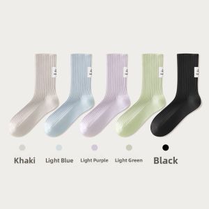 B&C.Room | Womens Cotton Antibacterial Anti-Odor Thin Mid-Calf No-Show Long Socks Spring Autumn Black White Breathable Comfortable Socks
